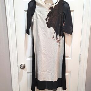 Wishful Park sequinned face statement Feminist Colorblock Shift midi dress sz 8